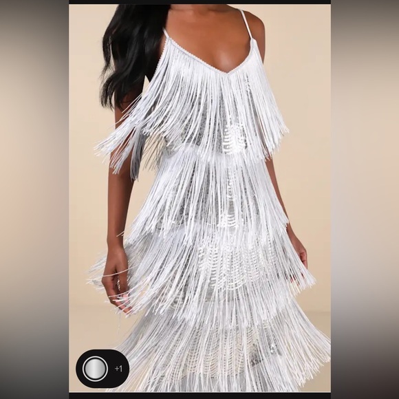 Lulu’s Get in the Groove Silver sequin Fringe bodycon maxi dress - worn once - Picture 4 of 9